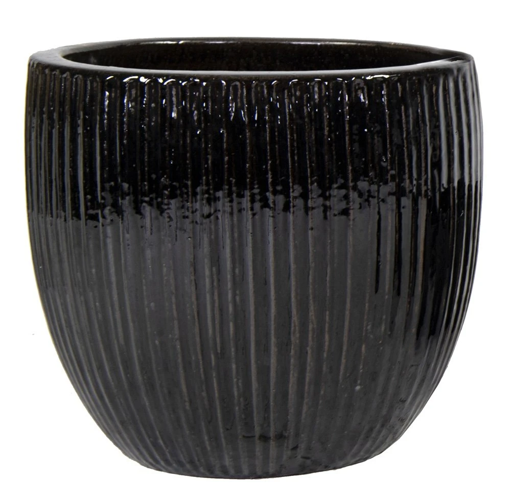 Portly Egg Rib Shiny Black - Ø 28 X H 25 Cm 3 Portly Egg Rib Shiny Black - Ø 28 X H 25 Cm