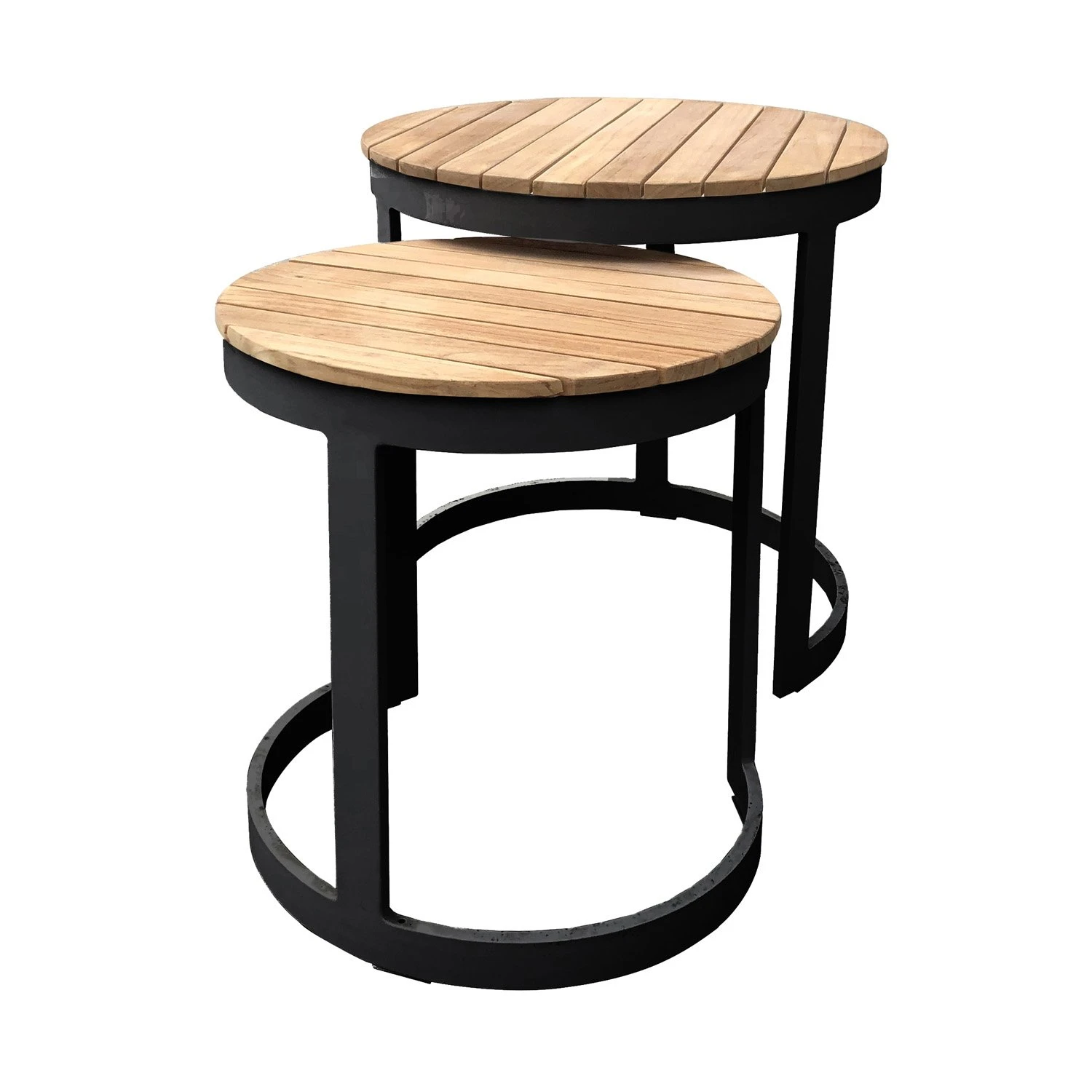 Royal Seasons Aluminium Houten Bijzettafels Zwart - Set Van 2 3 Royal Seasons Aluminium Houten Bijzettafels Zwart - Set Van 2