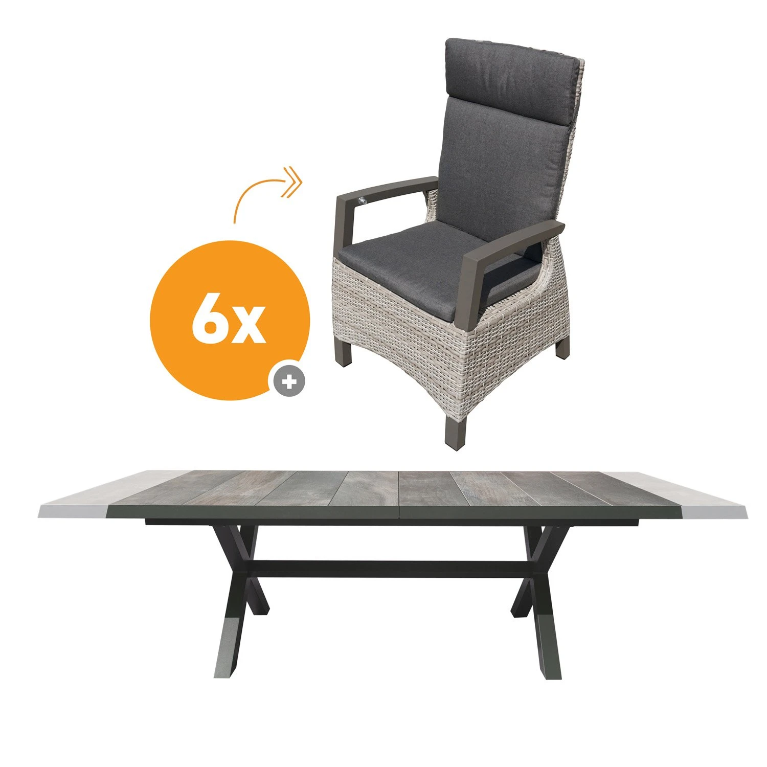 Royal Seasons COSTA DINING Uitschuifbare Tuinset Met 6 Stoelen 3 Royal Seasons COSTA DINING Uitschuifbare Tuinset Met 6 Stoelen