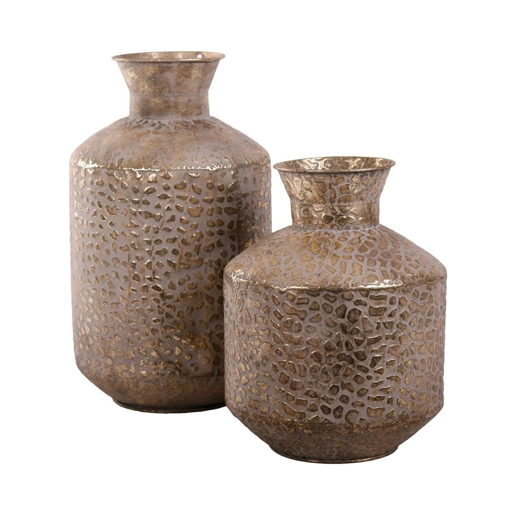 Vaas Metaal White Gold - H 35 X D 26 Cm 4 Vaas Metaal White Gold - H 35 X D 26 Cm - Afbeelding 2